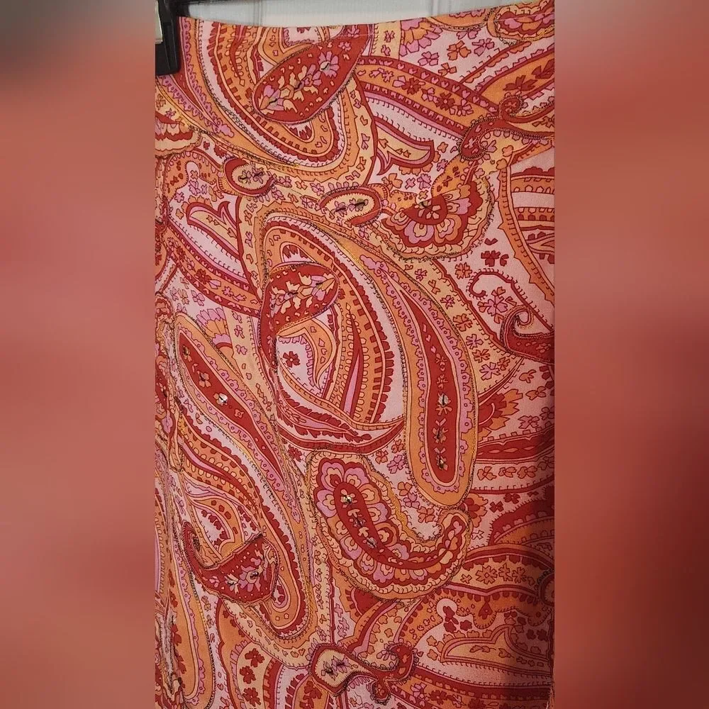 Worthington 12 Paisley Print 100% SILK Orange Pink Lined Zipper Women Mini Skirt